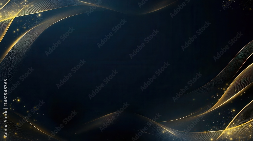 Aufkleber elegant golden wave pattern on dark blue background with subtle glitter particles for luxurious and 