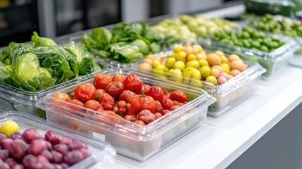 Fresh produce in clear plastic containers