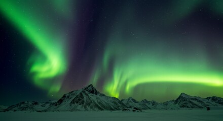 Aurora borealis over snowy mountains (1)