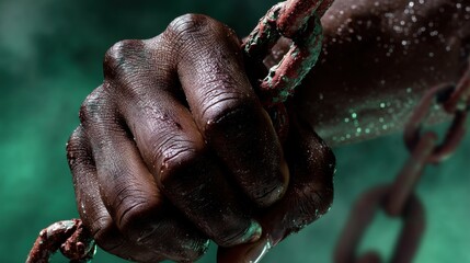 Fototapeta premium A close up image of a tightly clenched fist showcasing the intensity and tension of an aggressive violent action set against a natural green backdrop