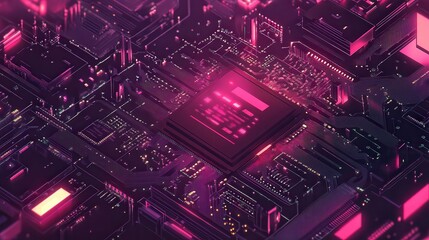 Obraz premium Quantum computer, large data processing, database concept. CPU isometric banner. Central Computer Processors CPU concept.Digital chip