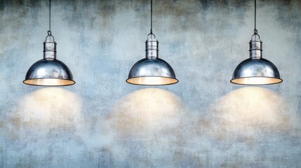 Industrial-style pendant lights against a textured wall
