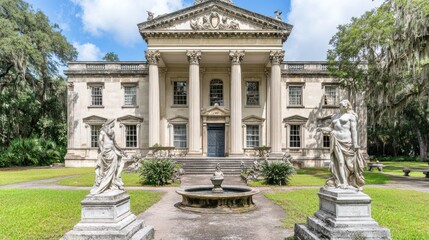 Fototapeta premium Historic Palladian mansion with statues and fountain