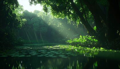 Obraz premium Lush forest reflections on a tranquil waterway
