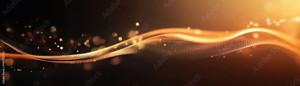 Poster Golden Wave of Light with Sparkles and Bokeh Abstract Background for Festive and Elegant Design with a Touch of Luxury and Glamour on Dark Backdrop