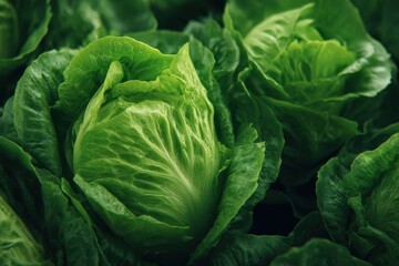 Obraz premium Fresh, crisp lettuce heads in vibrant green hues.