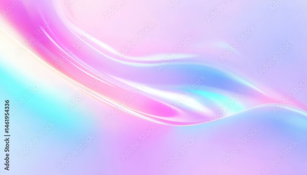 Poster Iridescent Flowing Wave Background with Light and Shadow Pink Blue and Purple Hues Abstract Design with Holographic Texture Smooth Surface and Gradient Colors