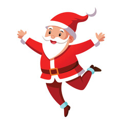 Santa Claus energetically leaping forward in his traditional attire  on white background