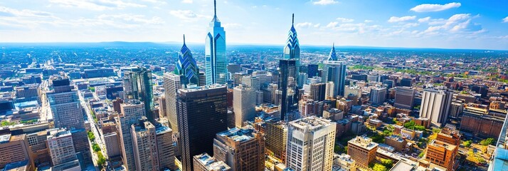 Naklejka premium overhead photo of philadelphia downtown skyline