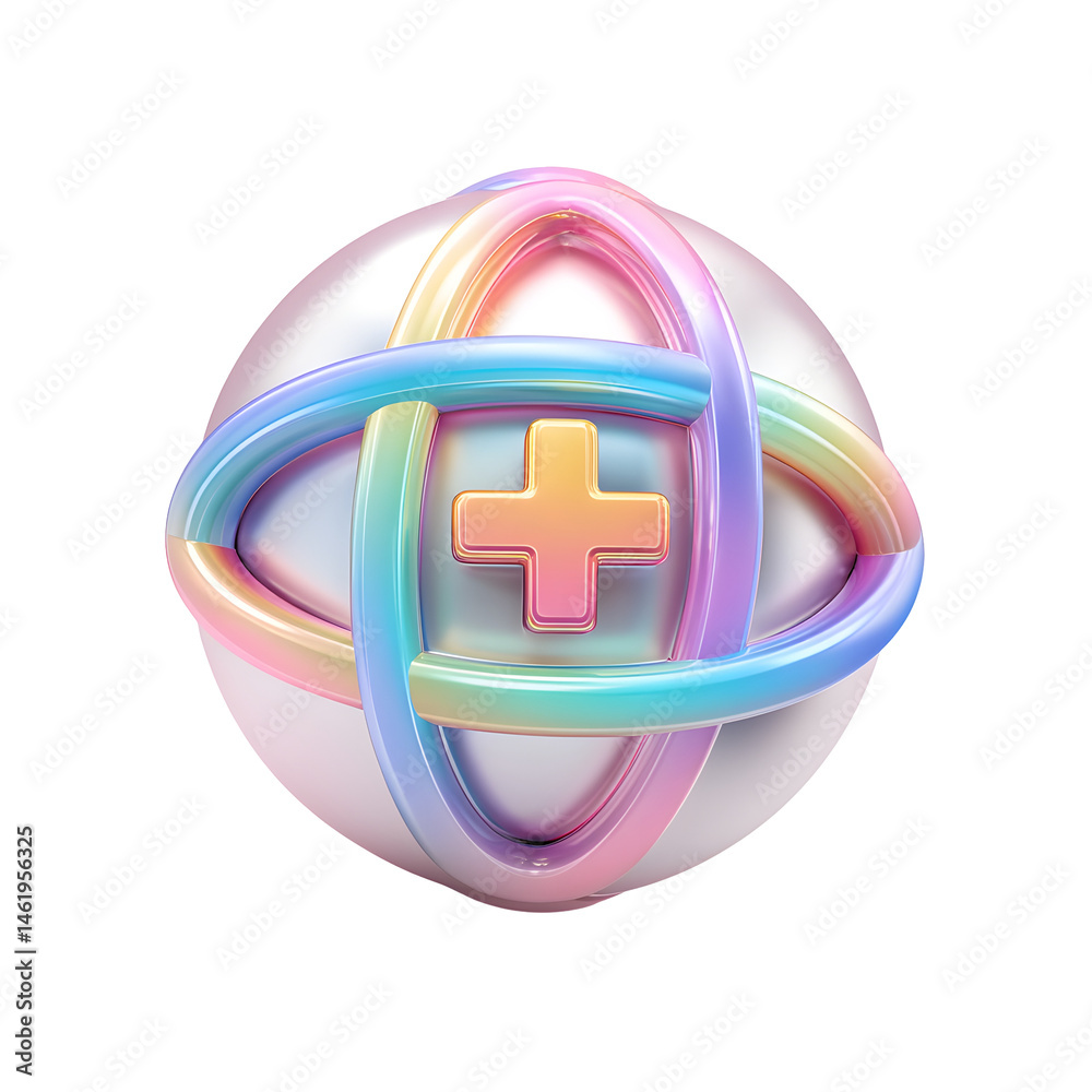 Aufkleber vibrant 3d of a glossy pastel colored globe featuring a minimalist healthcare emblem with clean curv