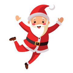 Santa Claus energetically leaping forward in his traditional attire  on white background