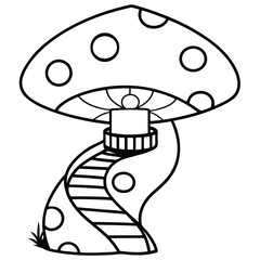 Mushroom vector Silhouette Line art illustration Mushroom with a spiral staircase around stem