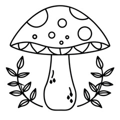 Mushroom vector Silhouette Line art illustration Mushroom with vines and runes