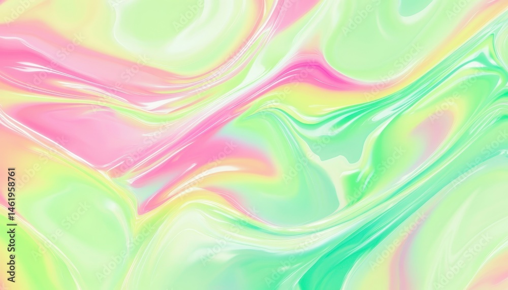Poster pastel green and pink abstract swirl texture background with dreamy hues fluid motion and iridescent