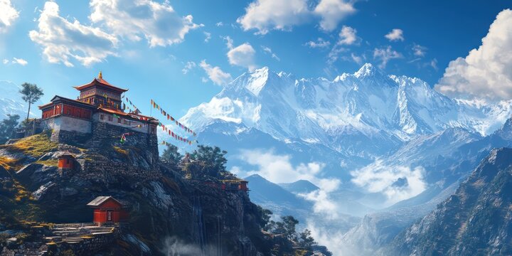 Mountaintop structure against blue sky