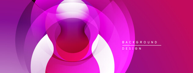 Abstract pink background. Overlapping circles create dynamic, modern visual effect. Gradient shades add depth, texture.