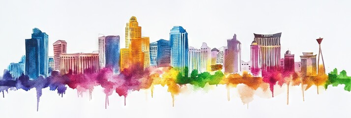 watercolor las vegas downtown skyline -