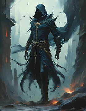 Dark Figure in a Shadowy Landscape