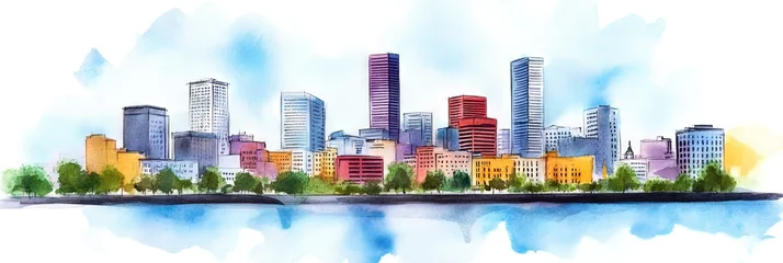 Papier peint photo intissé watercolor portland downtown skyline