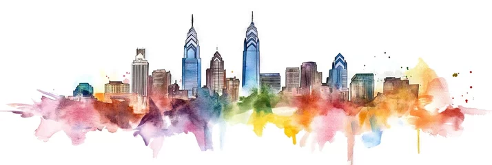 Tableau sur plexiglas Aquarelle gratte-ciel watercolor philadelphia downtown skyline   © Brian