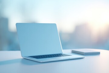 clear desk with laptop and notepad symbolizing technical hard skills in background soft light blurred image of person