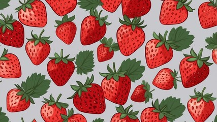 strawberry pattern on gray plain background, abstract illustration design seamless
