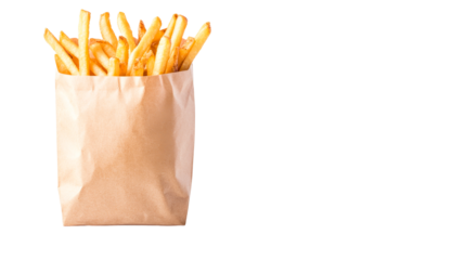 Freshly cooked french fries in a brown paper bag ready to enjoy
