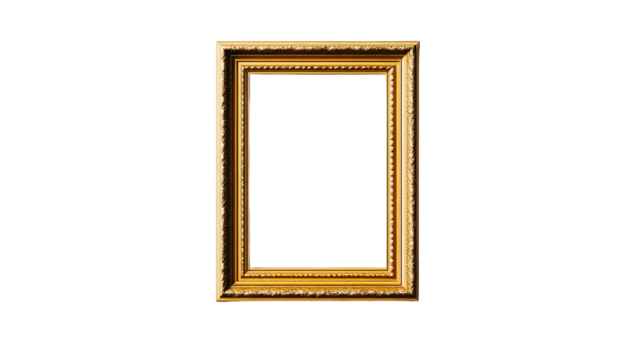 Elegant gold frame with a transparent background for artwork display