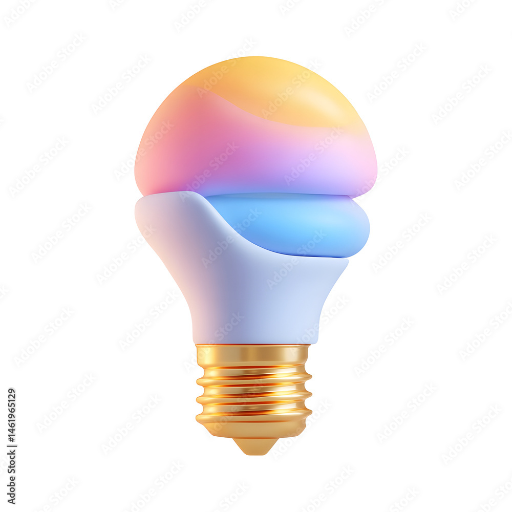 Aufkleber Vibrant pastel colored 3D lighting technology icon representing innovation and the shift from old to modern bulb designs floating on a clean white background