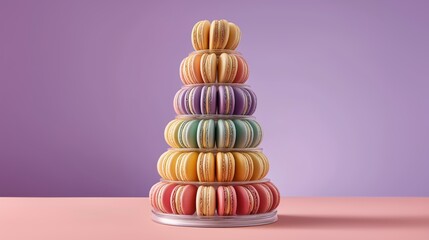 Macaroon Tower: A stunning tower of colorful macaroons artfully stacked. These delicious treats represent the joy of indulgence, creating a visual delight.