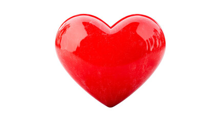 Bright red heart shape with glossy finish on transparent background