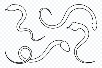 Snake silhouette set. Collection of snake outline line icon in various forms. Snake icon vector illustration