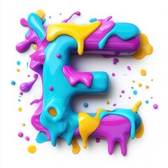 Colorful letter E splashed with vibrant paint, showcasing artistic creativity and fun