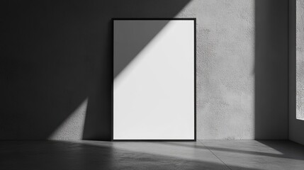 Blank poster mockup on a concrete wall with sunlight.