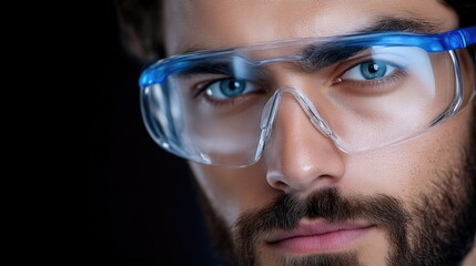 Close-up of a man wearing safety glasses