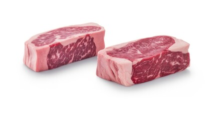 Two raw beef strip steaks