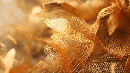 Obraz premium Golden Netting Texture Abstract Background Luxury Fabric Closeup