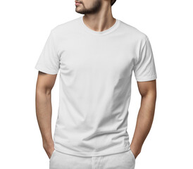 Obraz premium Young Man in a T-Shirt with Hands in Pockets