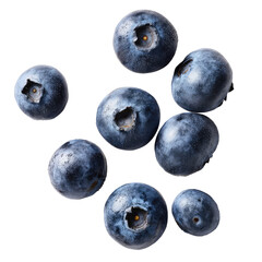 A Top-Down Flat Lay View of Several Blueberries Scattered on White Background

