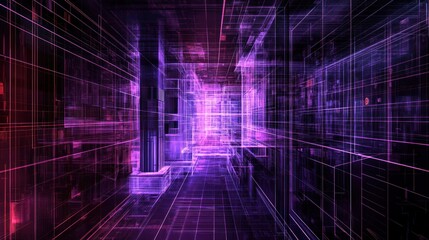 Abstract digital cityscape hallway