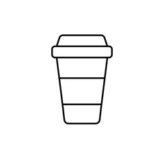 Minimalist black line art of a takeaway coffee cup with a lid on a white background, perfect for café branding, beverage icons, and modern food-related design use.