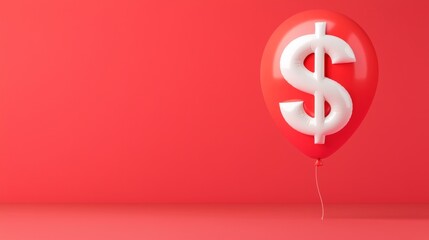 Fototapeta premium Red Balloon with Dollar Sign Symbol Representing Financial Themes on a Vibrant Red Background