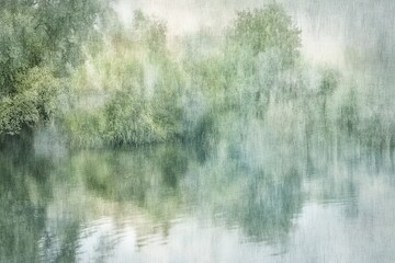 Misty Riverbank Reflections