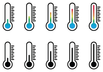 Obraz premium Temperature icon set. Thermometer icon. Temperature Symbol. Cold and hot icon vector.