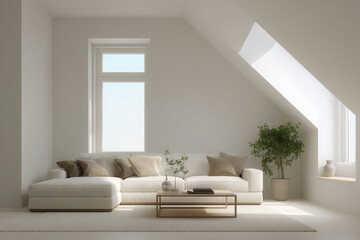 bright and airy attic space featuring minimalist design elements large allowing natural light soft color palette