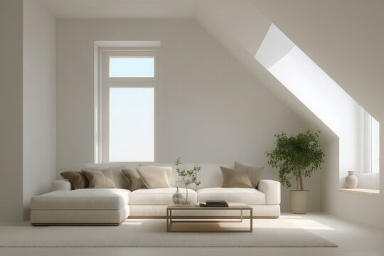 bright and airy attic space featuring minimalist design elements large allowing natural light soft color palette