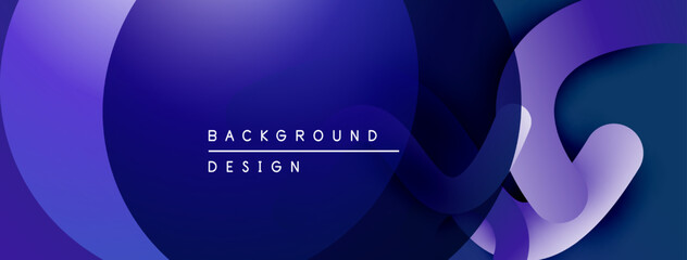 Obraz premium Abstract blue design features overlapping circles, curves. Modern background with gradient shades, text elements present.