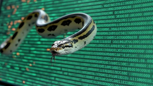 Snake Emerging from Digital Binary Code