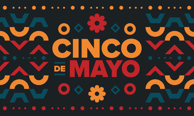 Obraz premium Cinco de Mayo in Mexico. Traditional mexican fiesta in May. National happy holiday with carnival, festival and parade. Latin american and spanish pattern. Illustration with sombrero. Vector poster