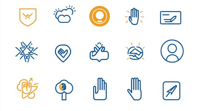 A collection of various icons and symbols commonly used in digital interfaces software applications and web designs to represent different functionalities actions and informational elements